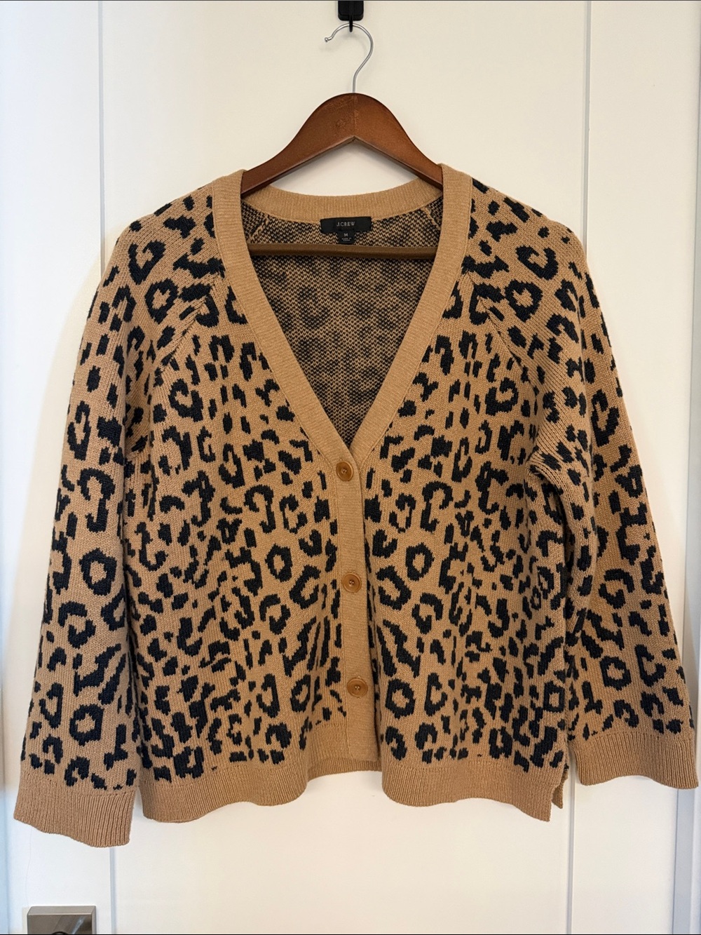 J. Crew Camel and Black Leopard V-Neck Cardigan